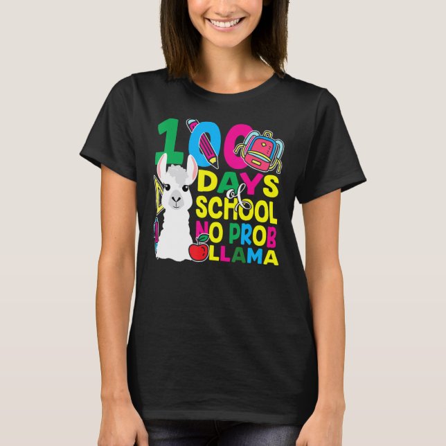 Camiseta 100 Days Of School No Prob-llama Llama Teacher And (Anverso)