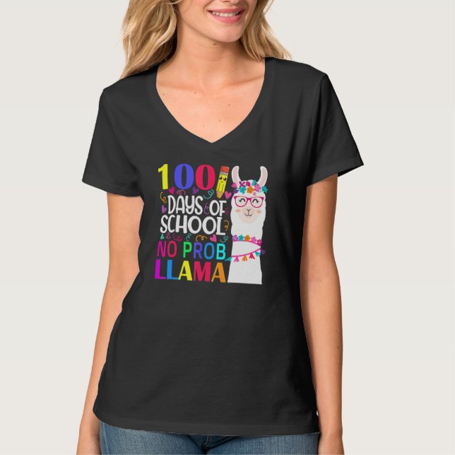 Camiseta 100 Days Of School No Prob Llama Llama Teacher And (Anverso)