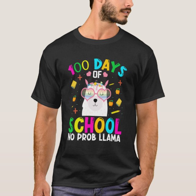 Camiseta 100 Days Of School No Prob-llama Llama Teacher And (Anverso)