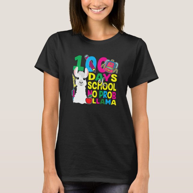 Camiseta 100 Days Of School No Prob llama Llama Teacher And (Anverso)