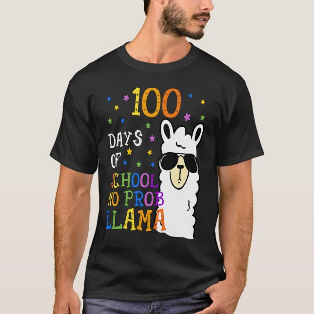 Camiseta 100 Days Of School No Prob llama Llama Teacher And (Anverso)