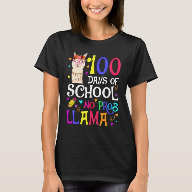 Camiseta 100 Days Of School No Prob Llama Llama Teacher And (Anverso)