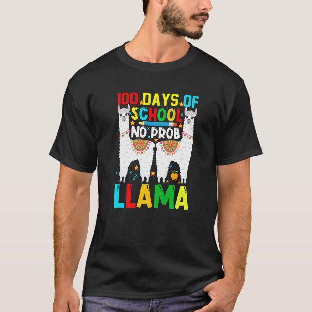 Camiseta 100 Days Of School No Prob-llama Llama Teacher And (Anverso)