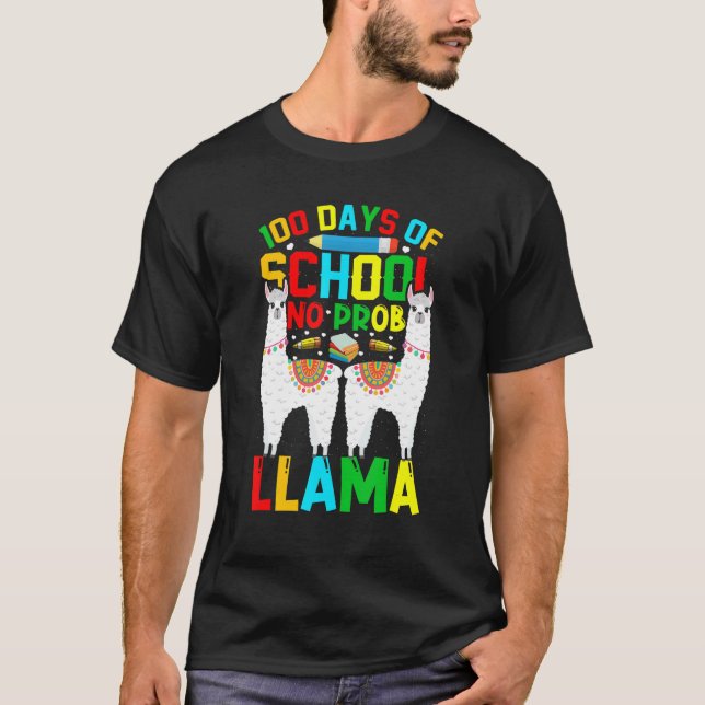 Camiseta 100 Days Of School No Prob-llama Llama Teacher And (Anverso)