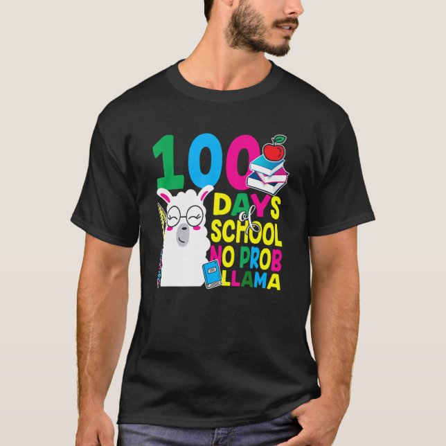 Camiseta 100 Days Of School No Prob-llama Llama Teacher And (Anverso)