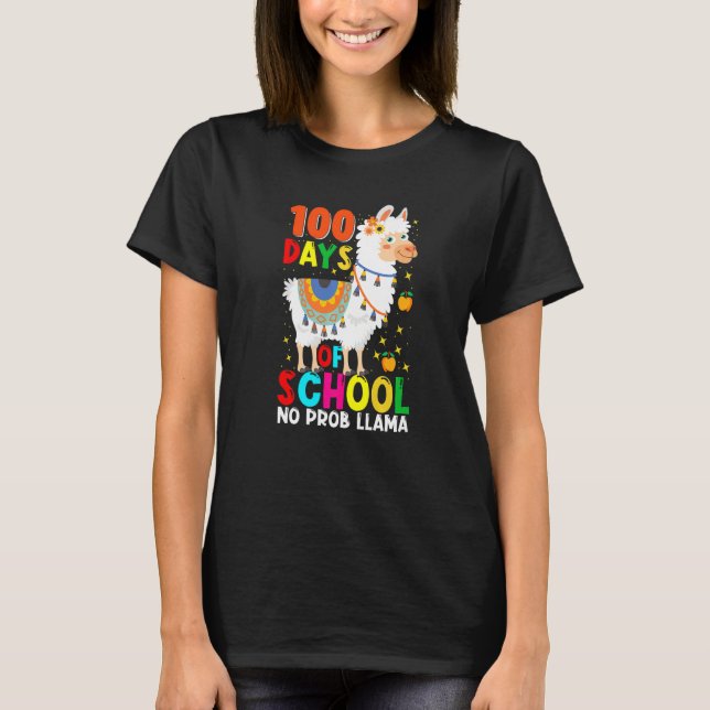 Camiseta 100 Days Of School No Prob-llama Llama Teacher And (Anverso)