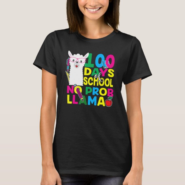 Camiseta 100 Days Of School No Prob-llama Llama Teacher And (Anverso)