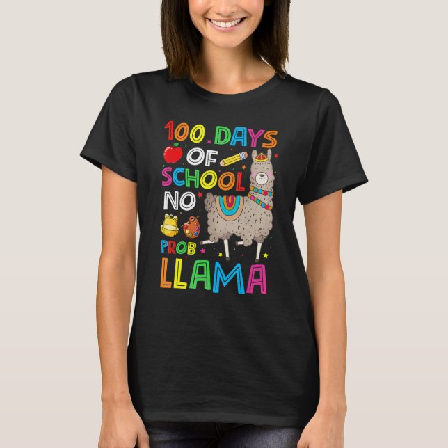 Camiseta 100 Days Of School No Prob-llama Llama Teacher And (Anverso)