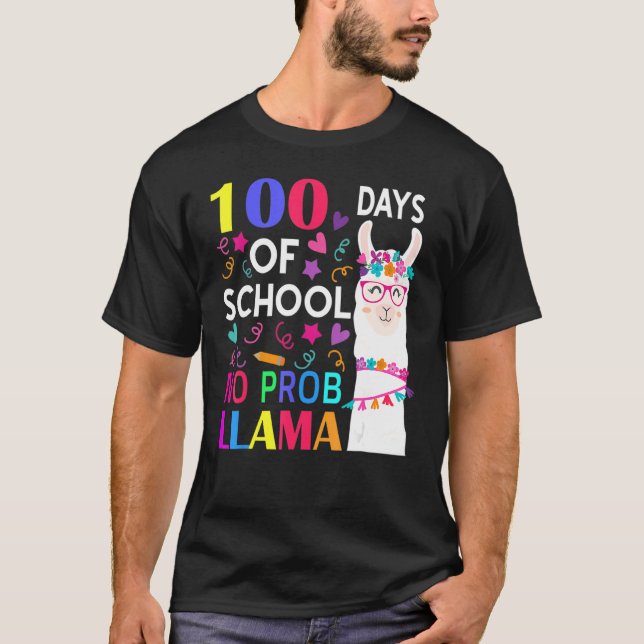 Camiseta 100 Days Of School No Prob Llama Llama Teacher Stu (Anverso)