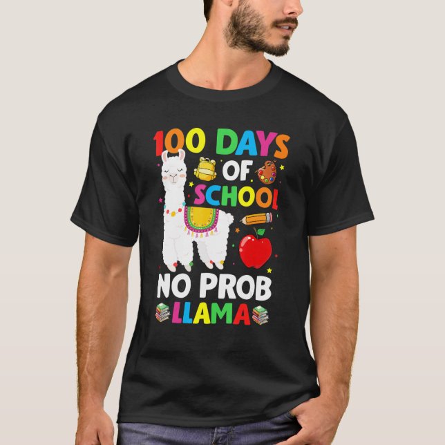 Camiseta 100 Days Of School No Prob Llama Lover Teacher Kid (Anverso)