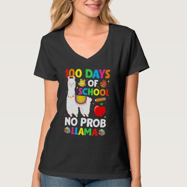 Camiseta 100 Days Of School No Prob Llama Lover Teacher Kid (Anverso)