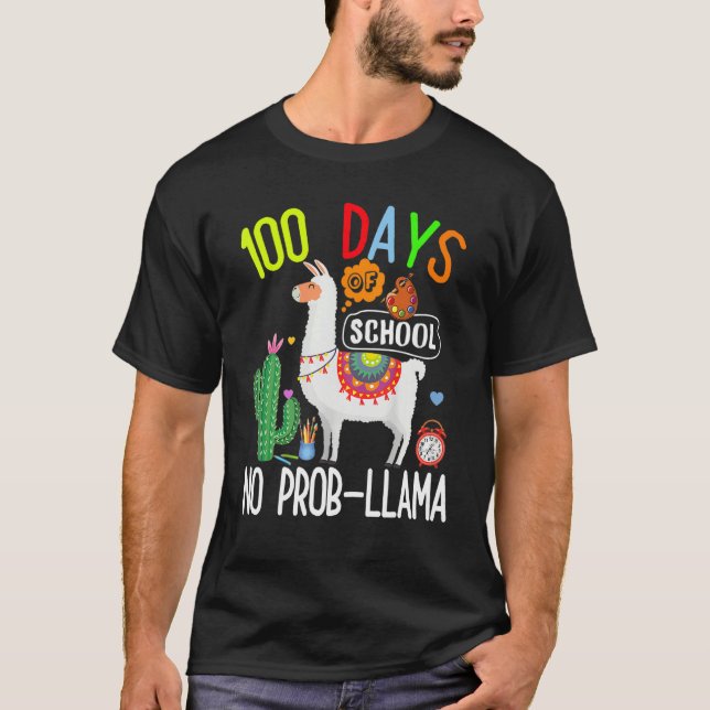Camiseta 100 Days Of School No Prob Llama Lover Teacher Kid (Anverso)