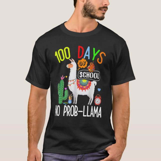 Camiseta 100 Days Of School No Prob Llama Student Teacher 1 (Anverso)