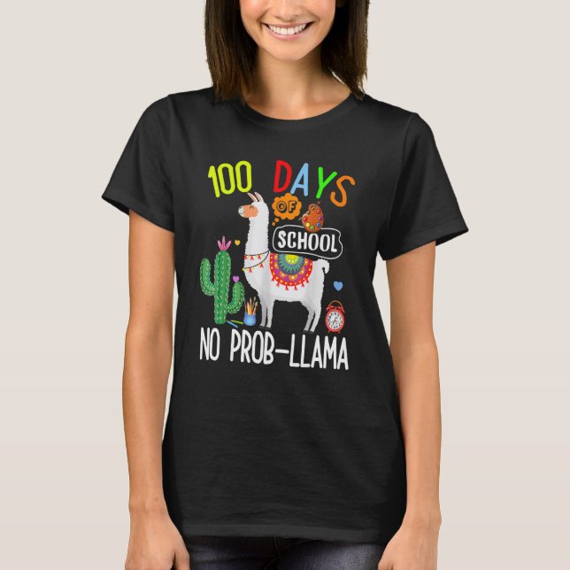 Camiseta 100 Days Of School No Prob Llama Student Teacher 1 (Anverso)