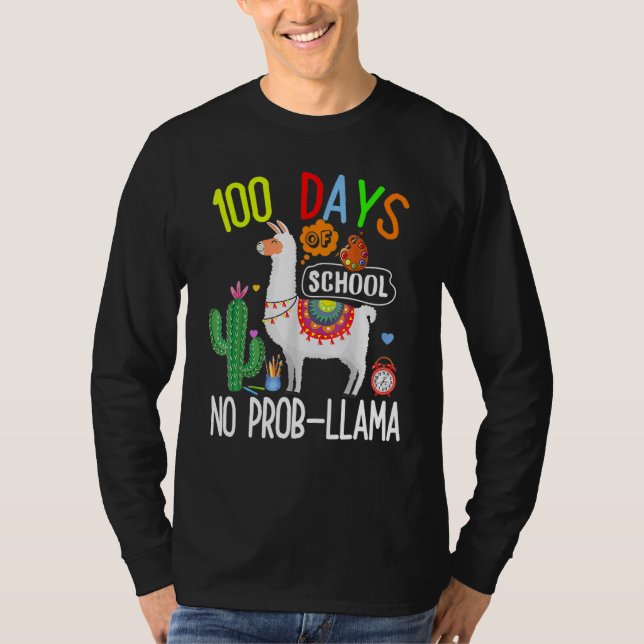 Camiseta 100 Days Of School No Prob Llama Student Teacher 1 (Anverso)