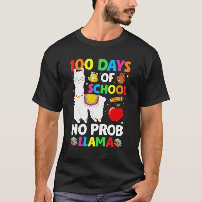 Camiseta 100 Days Of School No Prob Llama Teacher 100th Day (Anverso)