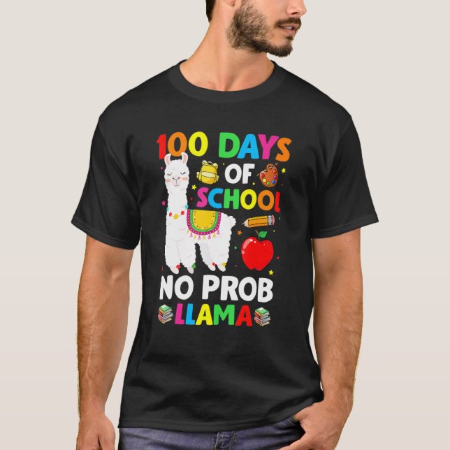 Camiseta 100 Days Of School No Prob Llama Teacher 100th Day (Anverso)