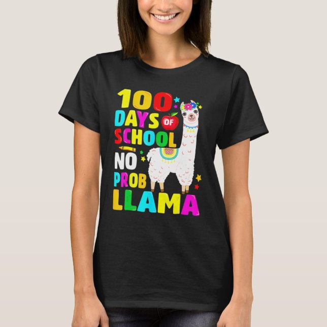 Camiseta 100 Days Of School No Problem Llama Girl 100th Day (Anverso)