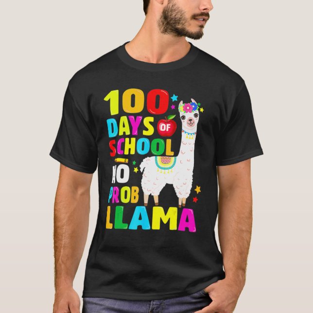 Camiseta 100 Days Of School No Problem Llama Girl 100th Day (Anverso)