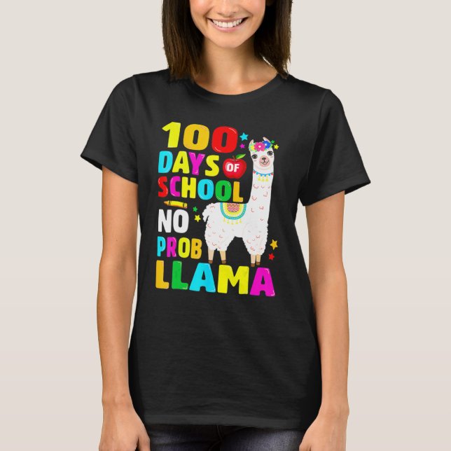 Camiseta 100 Days Of School No Problem Llama Girl 100th Day (Anverso)