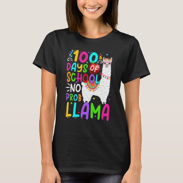 Camiseta 100 Days of School No Probllama Cute Llama 100th D (Anverso)