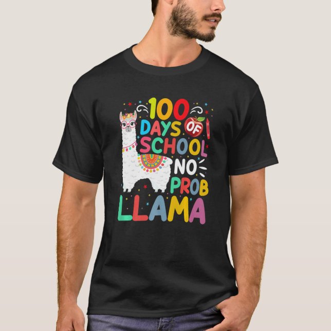 Camiseta 100 Days of School No Probllama Llama 100 Days of  (Anverso)