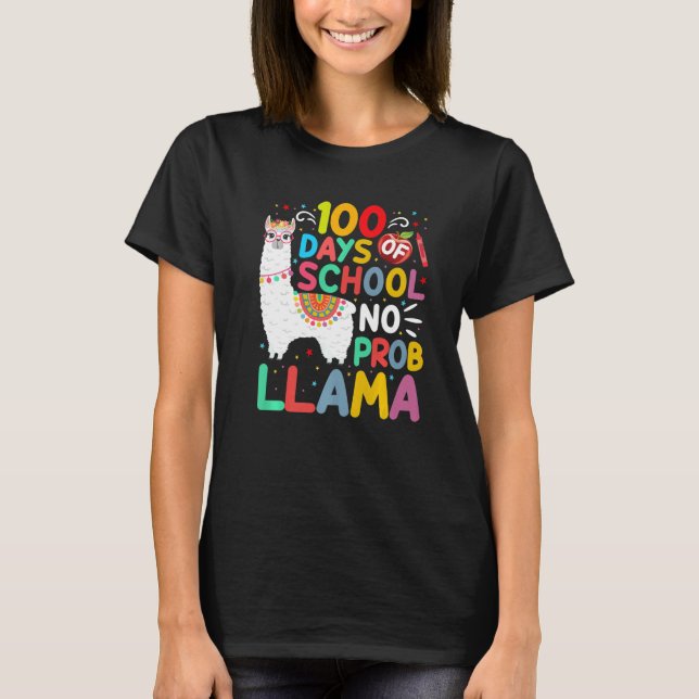 Camiseta 100 Days of School No Probllama Llama 100 Days of  (Anverso)