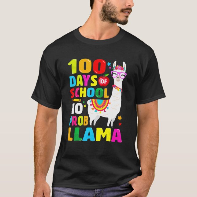 Camiseta 100 Days Of School  No Probllama Llama 100th Day 9 (Anverso)