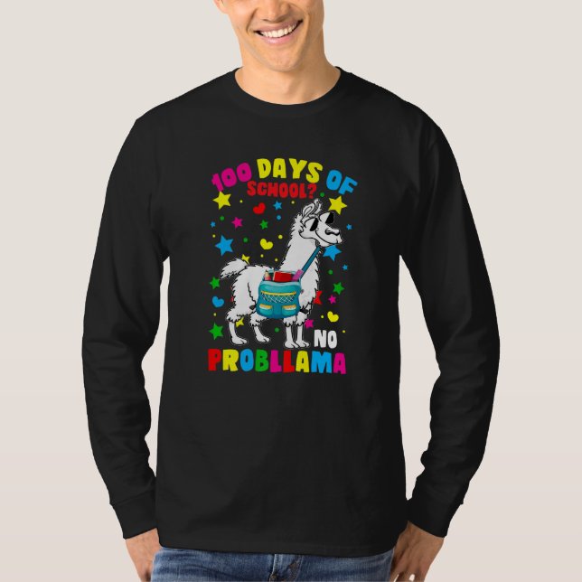 Camiseta 100 Days of School No Probllama Llama 100th Day Of (Anverso)