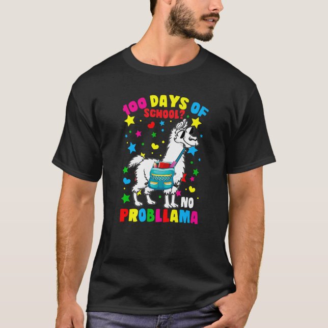 Camiseta 100 Days of School No Probllama Llama 100th Day Of (Anverso)