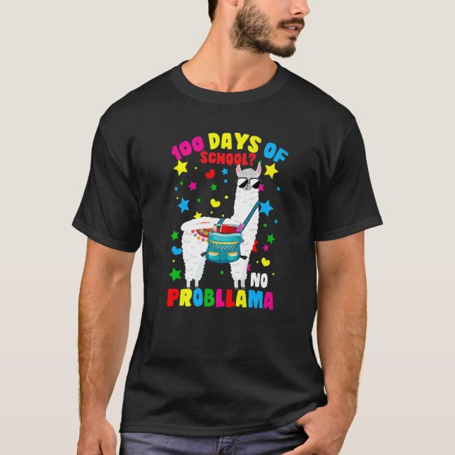 Camiseta 100 Days of School No Probllama Llama 100th Day Of (Anverso)