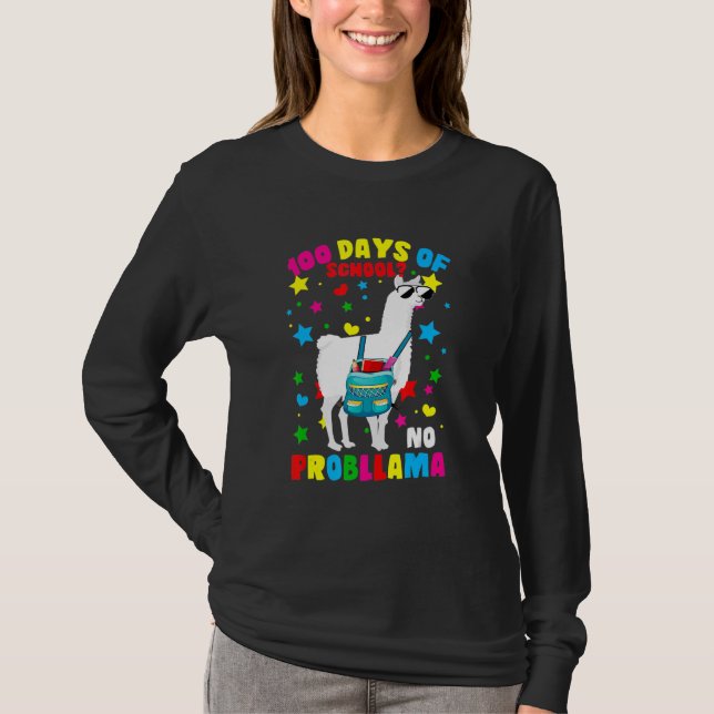 Camiseta 100 Days Of School No Probllama Llama 100th Day Of (Anverso)