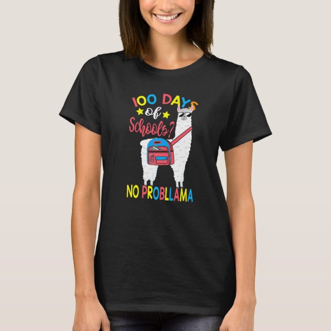 Camiseta 100 Days of School No Probllama Llama 100th Day Of (Anverso)