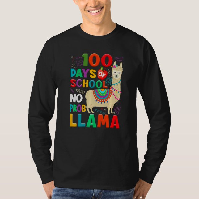 Camiseta 100 Days of School No Probllama Llama 100th Day Te (Anverso)