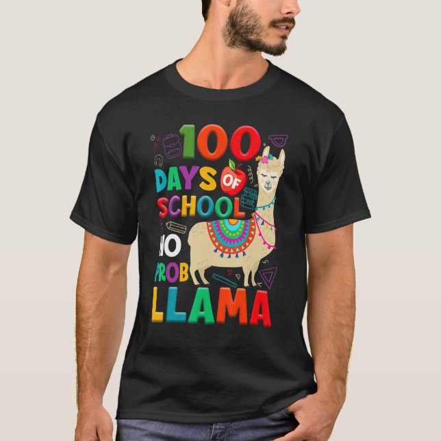 Camiseta 100 Days of School No Probllama Llama 100th Day Te (Anverso)
