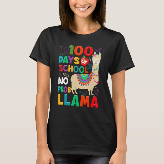 Camiseta 100 Days of School No Probllama Llama 100th Day Te (Anverso)