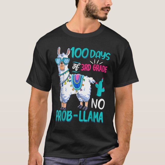 Camiseta 100 Days Of School No Probllama Llama 3rd Grade Te (Anverso)