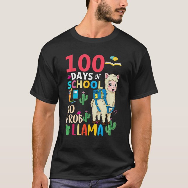 Camiseta 100 Days Of School No Probllama Llama 6th Grade Te (Anverso)