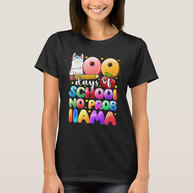 Camiseta 100 Days of School No Probllama Llama Gift Kids Gi (Anverso)