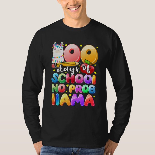 Camiseta 100 Days of School No Probllama Llama Gift Kids Gi (Anverso)