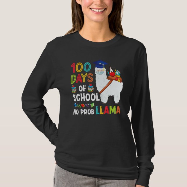 Camiseta 100 Days Of School No Probllama Llama Happy 100th  (Anverso)
