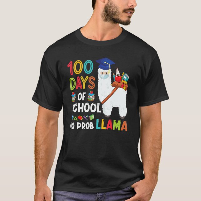 Camiseta 100 Days Of School No Probllama Llama Happy 100th  (Anverso)