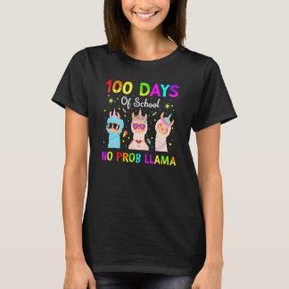 Camiseta 100 Days Of School No Probllama Llama Happy 100th 