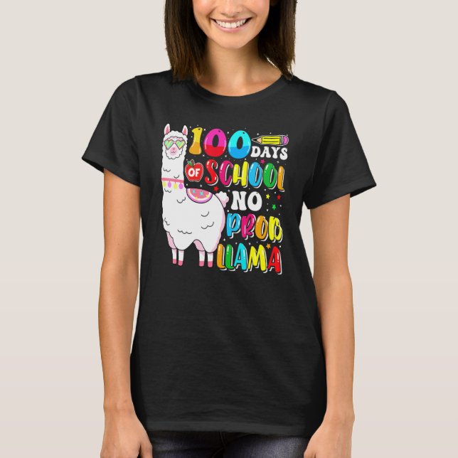 Camiseta 100 Days Of School No Probllama Llama Lover Happy  (Anverso)