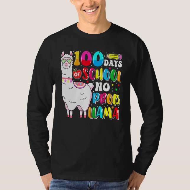 Camiseta 100 Days Of School No Probllama Llama Lover Happy  (Anverso)