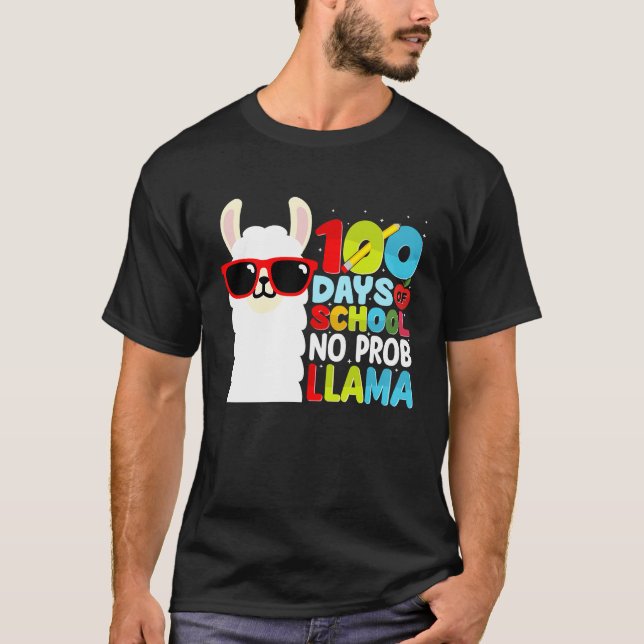 Camiseta 100 Days Of School No Probllama Llama Lover Studen (Anverso)