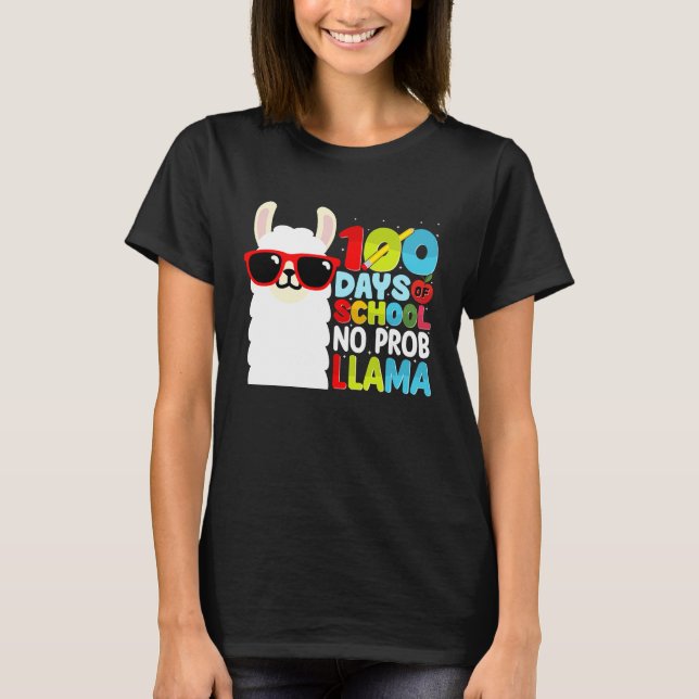 Camiseta 100 Days Of School No Probllama Llama Lover Studen (Anverso)