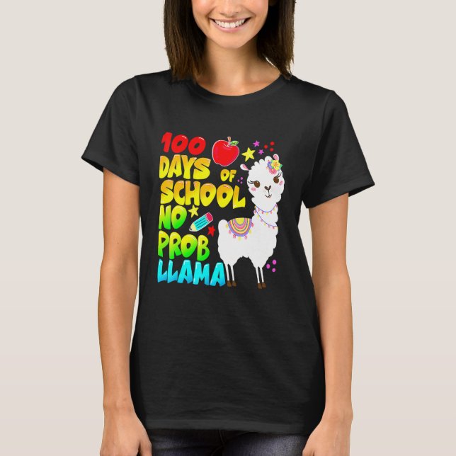 Camiseta 100 Days Of School No Probllama Llama Teachers Stu (Anverso)