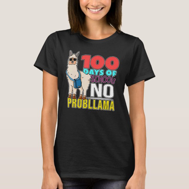 Camiseta 100 Days of School No Probllama Outfit Cute Llama  (Anverso)