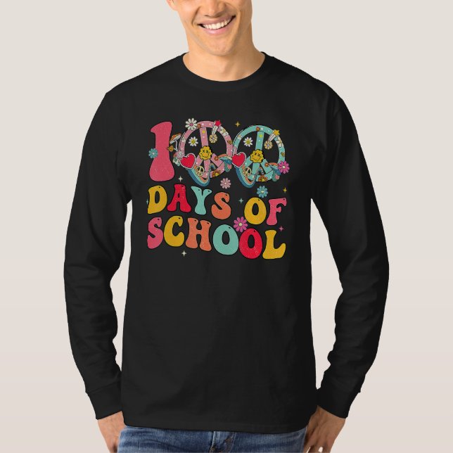 Camiseta 100 Days Of School Peace Sign Love 60s 70s Tie Dye (Anverso)